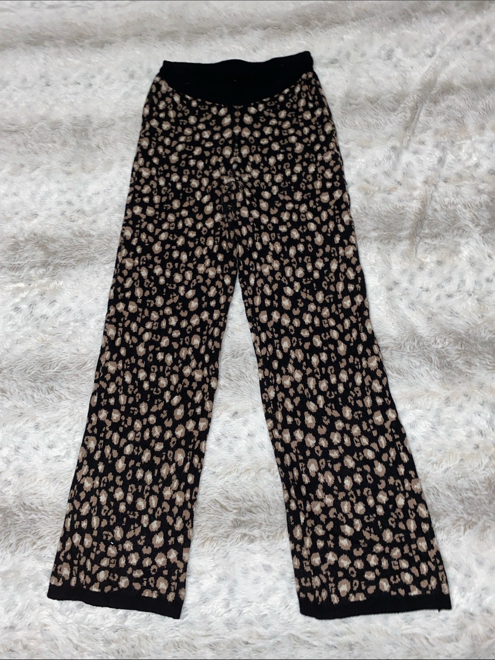 LOGO by Lori Goldstein Black and Tan Leopard Print Wide-Leg Pants